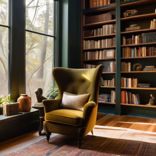Custom bookshelves creating The Living Library.