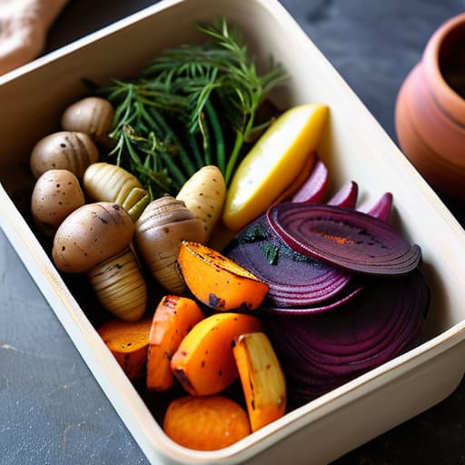 The Slow-Roasted Root Medley with herbs.